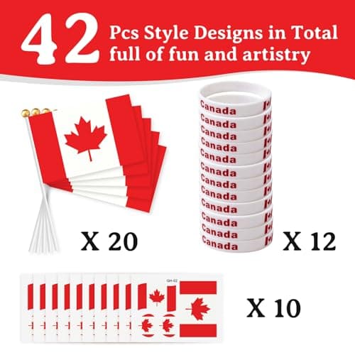 2026 World Soccer Party Favors, 20 Pcs Canada Flags, 12 Pcs Silicone Wristbands and 10 Pcs Stickers for Sports Themed Parties Olympic Celebrations Decorations - Thumbnail 2