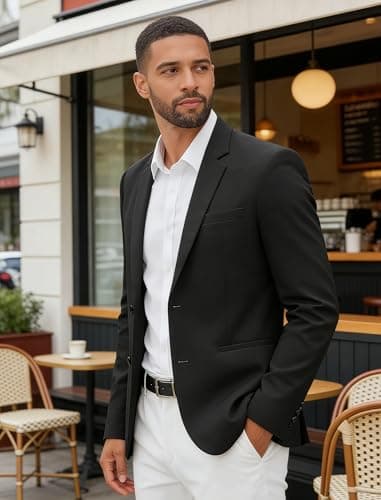 Vssjavun Mens Casual Sport Coats Slim Fit 2 Button Lightweight Suit Jacket Dinner Sport Blazer Jacket Black - Thumbnail 5