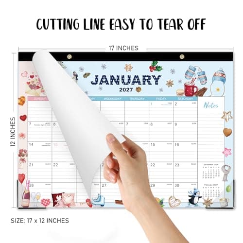 2026 Desk Calendar - Jan. 2026 - Dec. 2026, 12" x 17", 12 Months Calendar Pad with Corner Protectors, Cutting Line, Hanging Hole, Large Office Desktop Calendar - 12 Different Themes - Thumbnail 5