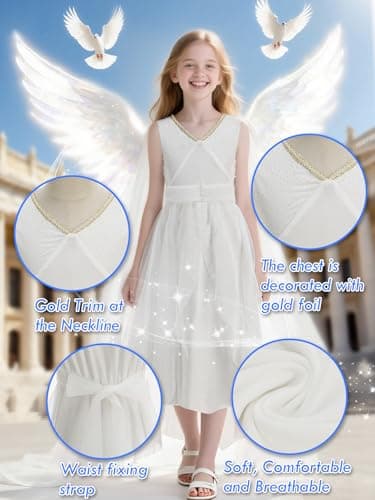 EARJIA Greek Toga Costume for Kids White Roman Princess Dress for Girls Halloween Birthday Carnival Outfit - Thumbnail 3