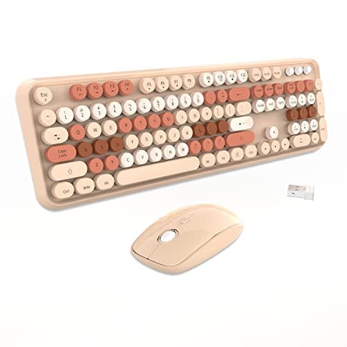 Wireless Keyboard and Mouse Combo Cute Colorful Keyboard and Mouse, Retro Typewriter Keyboard with 2.4GHz Plug & Play, for Windows 11/10/7, Laptop, PC (Milk Tea) - Image 1