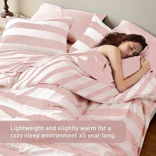 Reversible Striped King Comforter Set-Bed in A Bag 7-Pieces Bedding Set with Double-sided Stripes Design-Warm & Cozy Bed Set Includes King Size Comforter, Sheets set, Pillowcases and Shams, Blush - Thumbnail 4