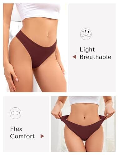 ANSUKOO Cotton Thong Underwear for Women 6 Pack,Ladies Comfortable Panties,Woman Breathable Soft Panty Tangas,Mid Rise Undies Assorted - Thumbnail 4