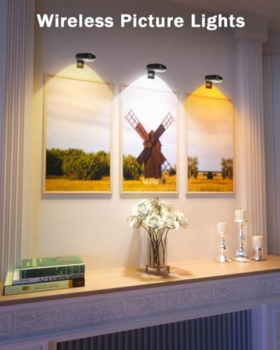 WILLED Picture Lights for Wall, 1200mAh Rechargeable Battery Operated Picture Frame lights, Puck Lights with Remote, Dimmable & Timer Art Lighting for Paintings Wireless, Magnetic Gallery Light/3 Pack - Thumbnail 5