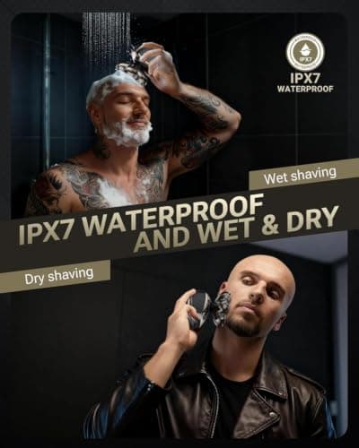 Feysfew Head Shaver for Bald Men, 7D Floating Electric Razor, Close Smooth Shave for Head, Flexible Heads, Replaceable Blade, IPX7 Waterproof Wet Dry Use, LED Display, USB Charging - Thumbnail 3