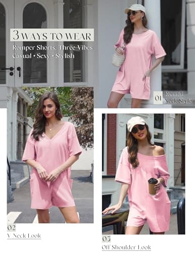 NILOINE Women Romper Pink Summer Oversized Casual Athletic Workout Cute Beach Romper Shorts Jumpsuit Outfits(7-Light Pink,Large) - Thumbnail 5