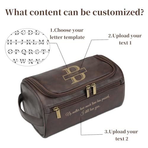 Umitive Personalized Gifts for Men Toiletry Bag, Custom Engraved Travel Dopp Kit with Name Initials, Valentines Gift, Groomsmen & Best Man Gift, Father’s Day, Wedding for Husband (Dark Brown) - Thumbnail 4