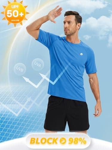 PINSPARK Men's Workout Shirts UPF 50+ Quick Dry Moisture Wicking Shirts for Men Athletic Running Short Sleeve Gym Tee Tops 3XL Sea Blue - Thumbnail 4