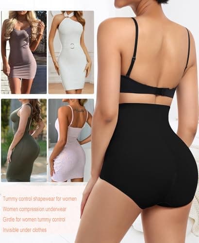 Ganado Tummy Control Shapewear Panties for Women High Waisted Shaping Underwear Body Shaper Slimming Panty Girdle (#2 Black+black, Small) - Thumbnail 5