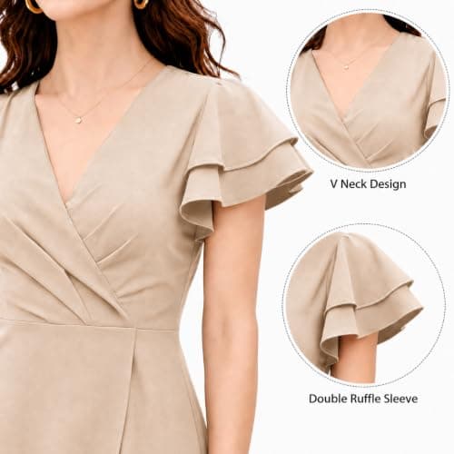 BTBII Women's Black Formal Dresses V Neck Midi Dress Church Dresses for Wedding Cocktail Party Birthday Summer - Thumbnail 4