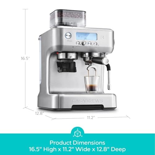 CASABREWS 5700Pro Espresso Machine with Grinder, Professional Coffee Maker with Milk Frother Steam Wand, Barista-Quality Cappuccino Latte Machine with LCD Display, Great for Coffee Enthusiasts - Thumbnail 3