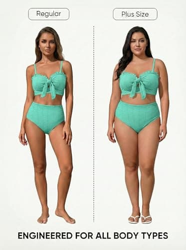 Herseas Women's Seashell Textured Bikini Sets Tie Front Swimsuits Stretchy Adjustable Straps Padded Push Up Bathing Suits Beach Turquoise Vacation Essentials 2026 Small - Thumbnail 3