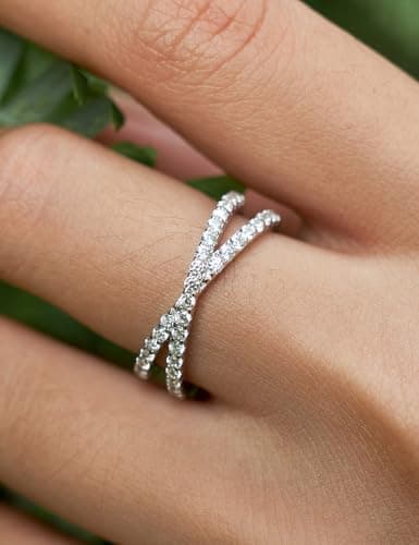 IMOLOVE Moissanite Wedding Band for Women, Criss Cross D Color VVS1 Moissanite Eternity Rings, Stackable Promise Ring for Engagement, Anniversary, Proposal Size 5.5 - Thumbnail 3
