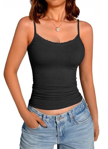 GKBK Lace Camisole Top for Women Sexy Tank Top Adjustable Spaghetti Strap Club Party Shirt Sleeveless Tank Cami Black S - Image 1