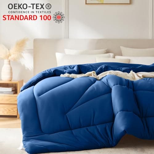 Yuncojin Down Alternative Comforter Twin Size,Soft Fluffy Duvet Insert for All Seasons,Lightweight Winter Bed Quilt,Skin Friendly,Navy Blue,68"x90" - Thumbnail 6