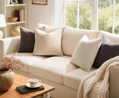 GriNeed Pack of 4 Throw Pillow Covers 18x18 Inch Chenille Textured Neutral Soft Pillow Covers Solid Decorative Farmhouse Cushion Covers Home Boho Decor for Couch Sofa Bed Living Room - Thumbnail 2