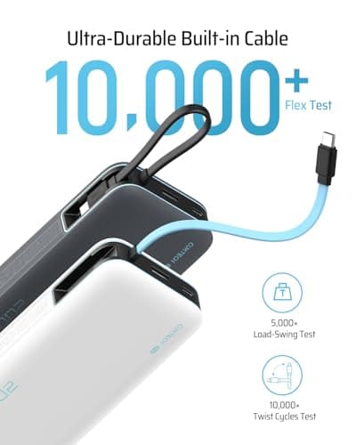 CUKTECH 45W Power Bank 20000mAh, Portable Travel Charger Built-in USB C Cable, Fast Charging Battery Pack for iPhone 16/15/14/13, iPad, Samsung Galaxy, Google Pixel, Android and More (White) - Thumbnail 6