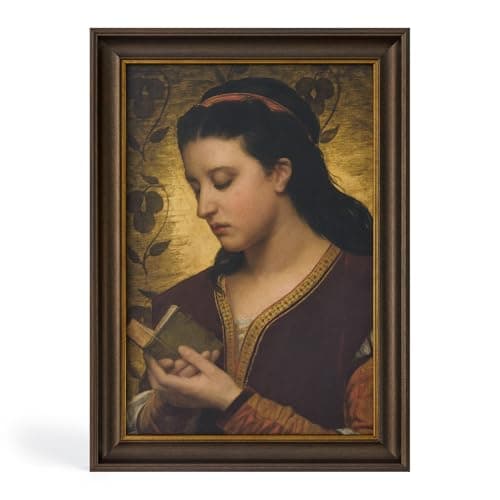 DAJONART Vintage Gold Framed Canvas Book Wall Art,Woman Reading Printed Oil Painting Wall Art, 8 x12 Rustic Gold Framed Canvas Books Posters,Feminist Portrait for Library Bedroom Decor, Gift for Book Lovers