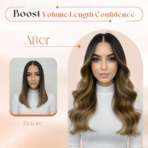 Sunny Hair Clip in Hair Extensions Real Human Hair 120g Remy Hair Clip in Extensions for Women Human Hair Extensions Black Ombre Brown Balayage Caramel Blonde 22 Inch - Thumbnail 6