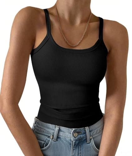 GKBK Womens Tank Tops Spaghetti Straps Scoop Neck Ribbed Tank Top for Women 2026 Slim Fitted Summer Casual Basic Tank Black XS - Image 1