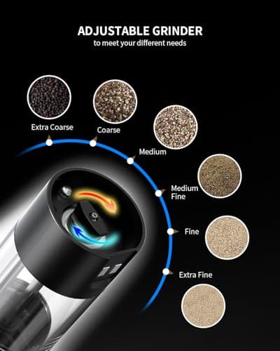 CIRCLE JOY Electric Salt and Pepper Grinder Set with Charging Base, Rechargeable Automatic Pepper Mill, Adjustable Coarseness, LED Light, 140ml Large Capacity - Thumbnail 4