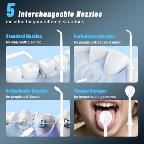 Water Dental Flosser Pick for Teeth Portable Oral Irrigator Rechargeable Travel Irrigation Cleaner 320ML Electric Flossing, IPX8 Waterproof, Waterproof Flossing Cleaning Picks for Home Travel (White) - Thumbnail 5