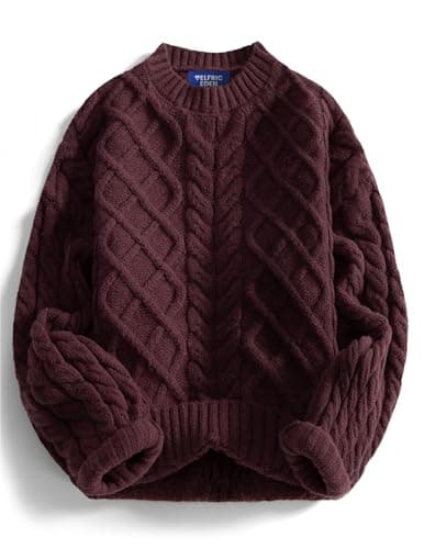 Aelfric Eden Womens Oversized Sweaters 2025 Cable Knit Chunky Sweater Lantern Sleeve Crewneck Pullover Loose Outfits Red Large - Image 1
