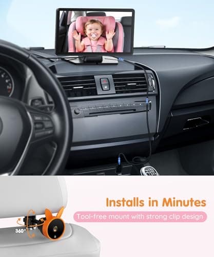 Babyvue BV4 USB Car Monitor for Baby with 7" 1080P HD Large Screen, Auto IR Night Vision & Wide Angle, Car Seat Camera for Baby Rear Facing, Plug & Play, Safety Essentials for Newborns & Pets - Thumbnail 5