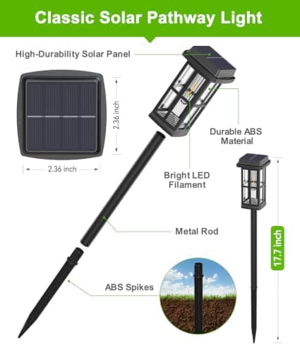 Ahaorigin 8 Pack Solar Pathway Lights Outdoor, 2 Lighting Modes Waterproof Solar Lights Outdoor, Sturdy Metal Rods, Brighter Up to 15Hrs Outdoor Path Lights for Yard Walkway Driveway Sidewalk Garden - Thumbnail 2
