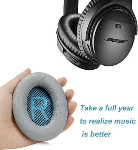 Ear Pads for Bose Quiet Comfort 35 Soft Protein Leather Replacement Earpads Ear Cushions Ear Pad for Bose QC 35/25 / 15 QC2 / Ae2 / Ae2i / Ae2W / Sound Link/Sound True (Grey) - Thumbnail 5