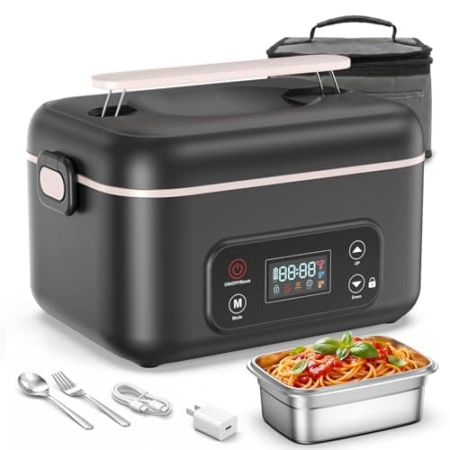 LIFEGETTER Cordless Electric Lunch Box, 24000mAh Rechargeable Food Warmer with 5-Sided Heating, 1.3L Portable Self Heating Lunch Box with Smart Timer & Lock Screen for Work, Car, Truck, Camping