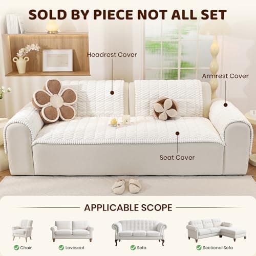 Royhom Couch Cover for Dogs Washable, Soft Thick Pet Couch Covers for Sofa, Pawcart Couch Protector Pet Friendly, Furniture Covers Dog Mat for Couches and Sofas (White, 27.6 x 59 Inch) - Thumbnail 2
