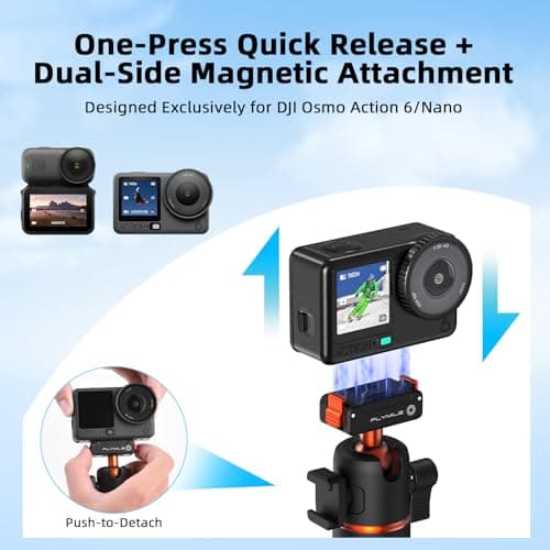 Flymile 21" Action 6 Camera Tripod, Magnetic Quick Release Adapter Selfie Stick Extended Pole Handle Grip with 360° Ball Head & Cold Shoe Mount, Mini Table Desk Tripod for DJI Osmo Nano Accessories - Thumbnail 2