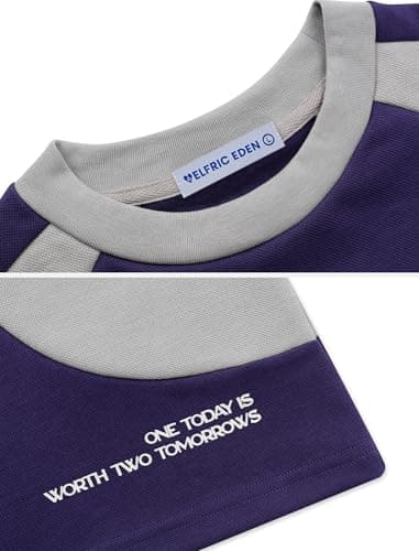 Aelfric Eden Oversized Graphic Sweatshirt for Women Contrast Color Crewneck Long Sleeve Tops Casual Pullover Purple Small - Thumbnail 5