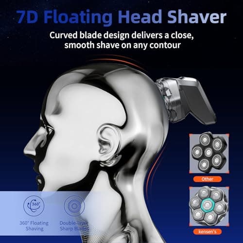 kensen 7D Head Shavers for Bald Men - Dual Speed Bald Head Shavers with LED Display, Electric Razor for Men IPX6 Waterproof Wet/Dry Shaving Head Razor Magnetic Head Balding Clippers for Men Black - Thumbnail 3