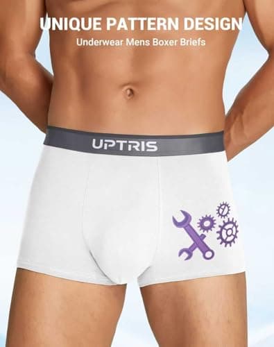 UPTRIS Boxer Briefs for Men Pack，Cotton Short-leg Mens Boxer Briefs Ultra Soft Underwear, 5 Packs No Riding Up Mens Underwear Comfort Moisture-Wicking and Breathable - Thumbnail 2