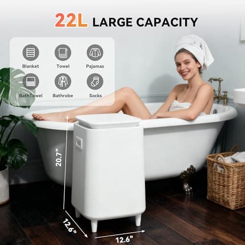 Large Towel Warmer for Bathroom, Unlimited Heating Heated Towel Warmers Bucket, Bath Blanket Warmers for SPA, Auto Shut Off, Fits Up to Two 40"X70" Oversized Towels, Bathrobes, Ideal Gifts -White - Thumbnail 5