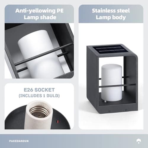 PAKEDANDUN Solar Lanterns Outdoor Waterproof IP65, LED Outdoor Floor Lamp, Solar Table Lamp with Remote Control, Smart Dusk to Dawn Modern Floor Lamps for Table Patio Porch Gardern Yard Deck E26 Bulb - Thumbnail 3