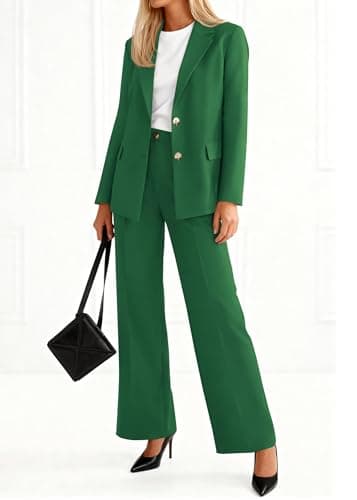 KIRUNDO Womens Suits 2 Piece Set Business Casual Blazer Jacket Wide Leg Dress Pants Suits Professional Work Office Outfits(Green, Small) - Thumbnail 2