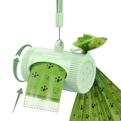PawView Dog Poop Bag Holder, Convenient Hook for Used Bags,Lightweight Dispenser for Neat Walk, Smart Walk Tracker for Dog Wellness, Secure Rope Fits Any Leash, Includes 1 Roll Poop Bags