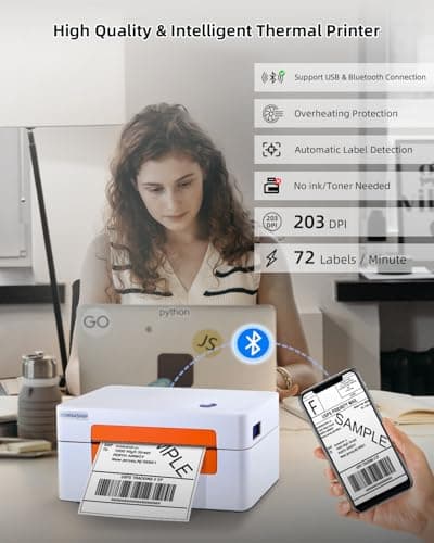 BORN4SHIP Bluetooth Shipping Label Printer, 4x6 Thermal Printer for Shipping Packages, for Small Business, Widely Used for Amazon, iPhone, Android, iPad, Windows, macOS (Orange) - Thumbnail 5