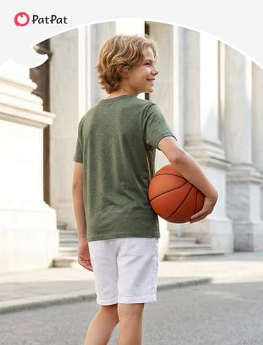 PATPAT Boys Short Sleeve Shirts Size 15-16 Years Army Green Summer Crewneck T Shirt with Chest Pocket Casual Basic Tops Tees for Teen Boy - Thumbnail 4