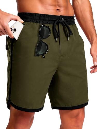 JEMLDL 's 7 Inch Inseam Swim Trunks Quick Dry, Color Block Board Shorts for Men with Sunglasses Holder, Swimming Beach Shorts Army Green 3XL - Image 1