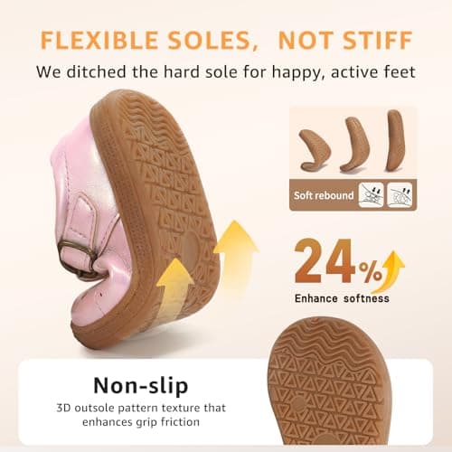 WIDE TOE BOX Toddler Mary Jane Shoes Wide Girl Dress Shoes Lightweight Non-Slip School Uniform Ballet Flats for Birthday Party Wedding Church Pink Toddler Size 9 - Thumbnail 6