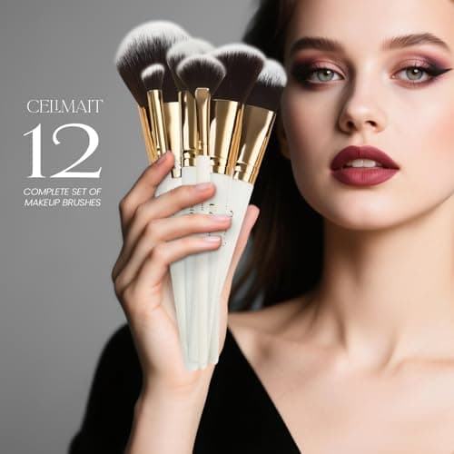 Makeup Brushes Set Professional & Beginner Friendly with Uniquely Designed Case, Soft Synthetic Bristles for Foundation Contour Blush Concealer Highlight Blending Eyeshadow, 12Pcs (Milky White) - Thumbnail 2