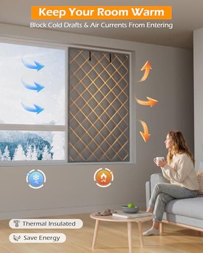 cocobeen Window Insulation Cover for Winter - 39" x 63" Thermal Insulated Window Curtain Kit with Oxford Cloth Thicken Cotton to Keep Heat for Home RV Basement Winter & Summer Use - Thumbnail 4