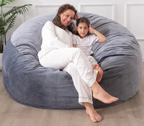 WhatsBedding 3 ft Bean Bag Chair for Adults/Kids，Large Bean Bag Chairs with Fillings，Memory Foam Bean Bag with Soft Faux Fur Fabric, 3 Foot, Dark Grey - Image 1