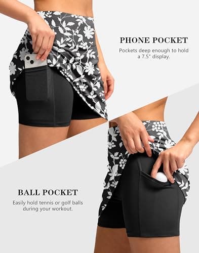 G Gradual Women's Golf Skirts Skort 4 Side Pockets High Waisted Stretchy Tennis Skirt with Short Athletic Casual(Black Flower,S) - Thumbnail 5