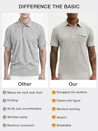 JEMLDL Mens Polo Shirt Quick Dry Short Sleeve Casual Summer Polo Tee with Pocket Classic Collared Golf Stylish Tops Light Gray L - Thumbnail 5
