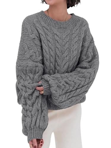 PRETTYGARDEN Womens Sweaters Fall 2026 Cable Knit Long Sleeve Crewneck Oversized Sweater Chunky Pullover Loose Outfits (Grey, X-Small) - Image 1